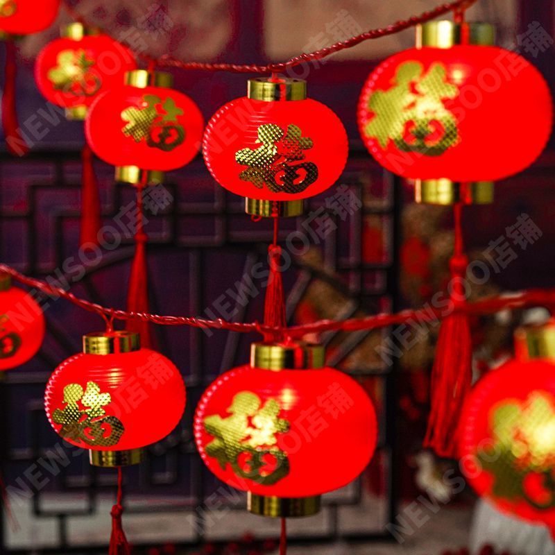 太阳能led结婚红灯笼福字灯串装饰花园户外庭院新年春节过