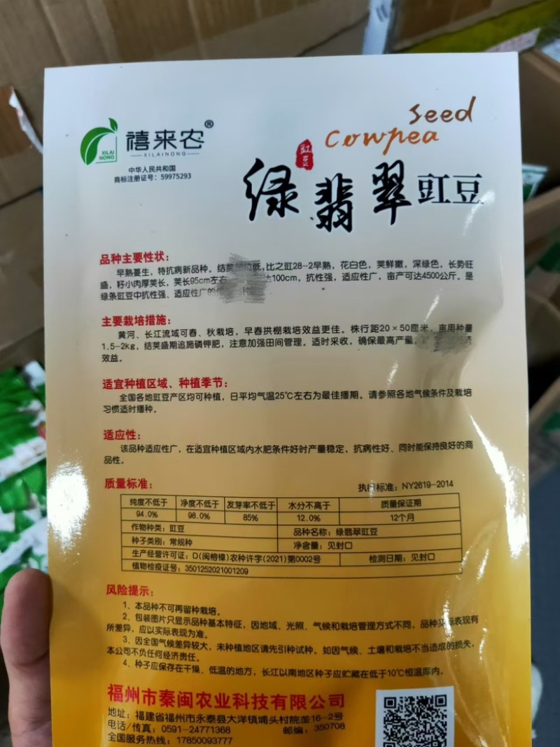 绿翡翠豇豆种子深绿色早熟蔓生籽小肉荚厚春秋均可种植
