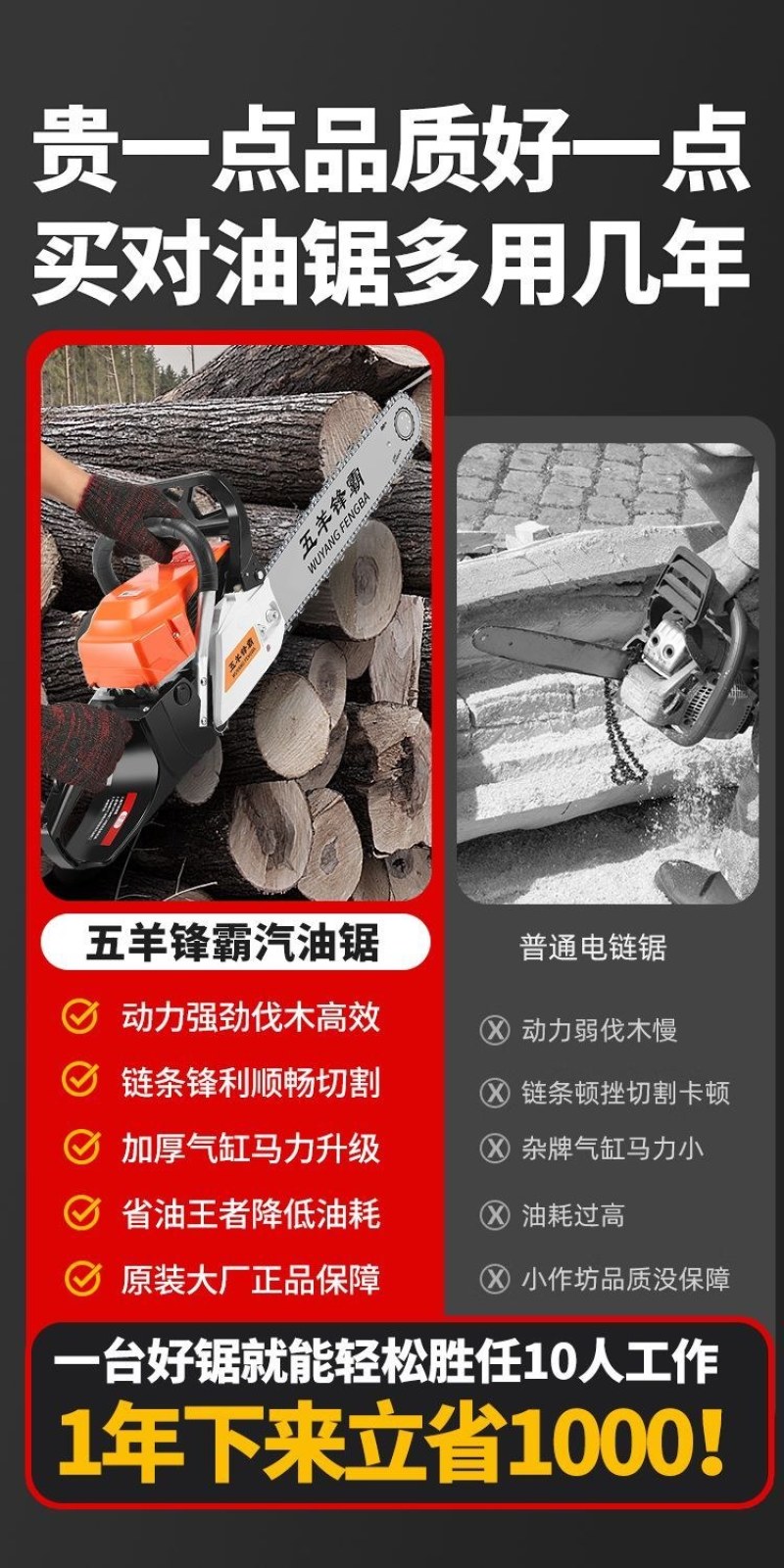 (包邮)进口五羊本田款大功率油锯汽油锯四冲程纯汽油伐木专