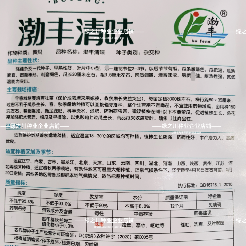 渤丰清味甜脆杂交节节瓜春秋早熟高产旱黄瓜种子