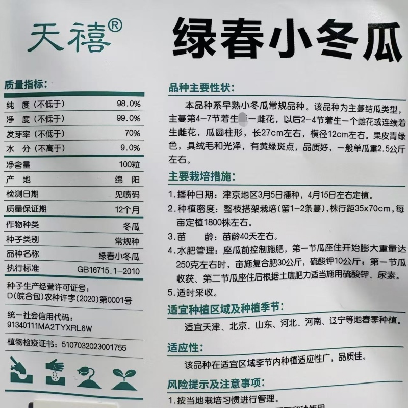 早绿小冬瓜种子绿春小冬瓜种子迷你毛瓜冬瓜种籽春季播种
