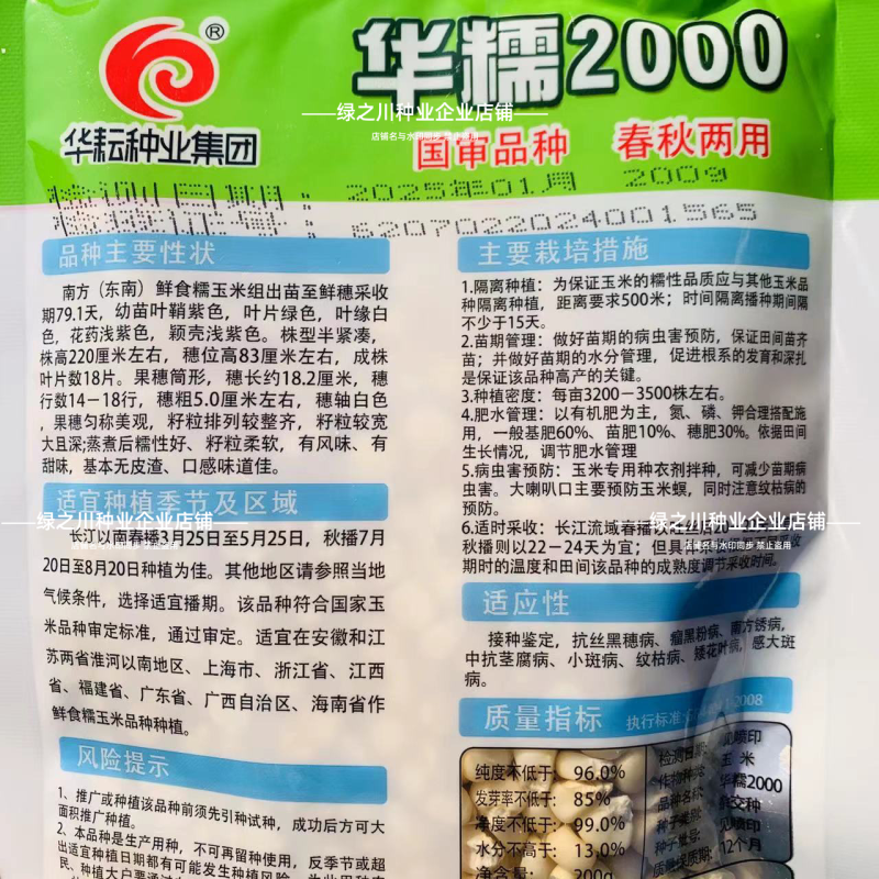 华耘2000玉米种子白糯玉米种籽高产白色玉米种子香甜软糯