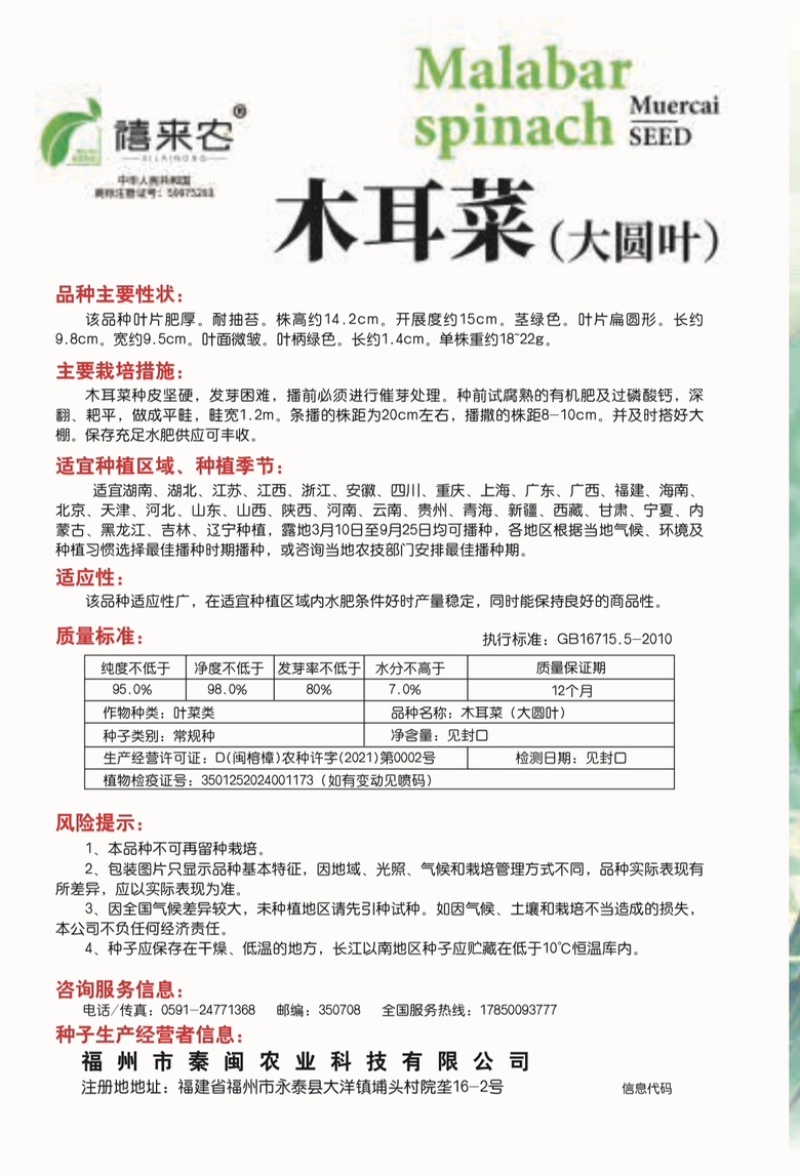 木耳菜种子大圆叶叶片肥厚叶片扁圆形耐热耐耐湿