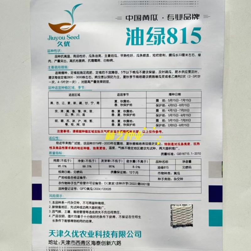 油绿815黄瓜种子瓜条油亮瓜条顺直短把密刺抗高温春夏秋播