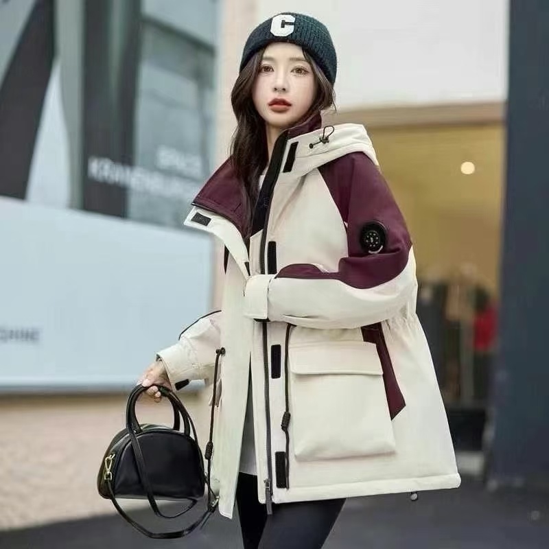 时尚白鸭绒羽绒服冲锋衣外套女短款小个子宽松派克服收腰洋气