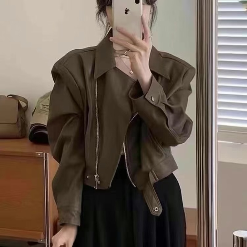 高级感皮衣外套港风女春秋2025年新款小个子短款pu皮机
