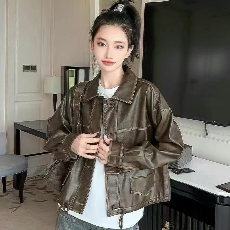 高级感皮衣外套港风女春秋2025年新款小个子短款pu皮机
