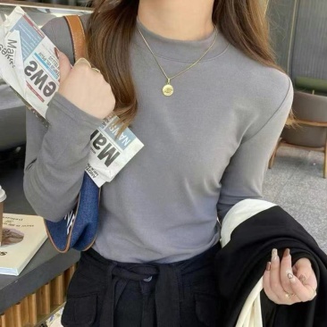 春秋季2025新款半高领磨毛长袖女宽松内搭打底衫小众上衣