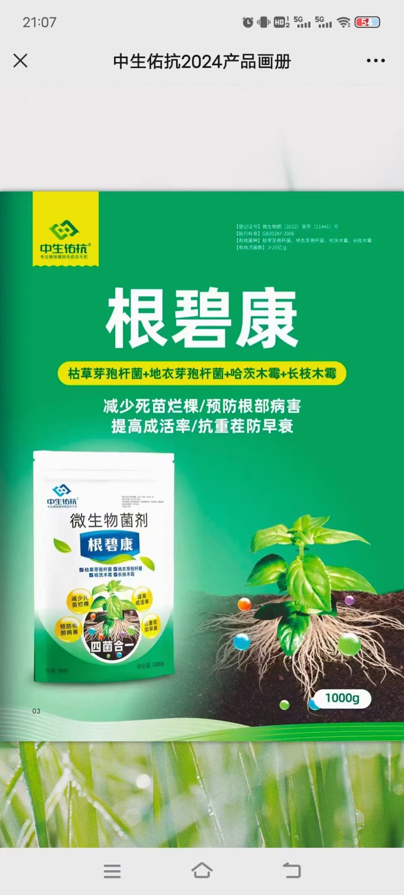 根碧康四菌合一减少死苗烂颗预防根部病害抗重茬/防早