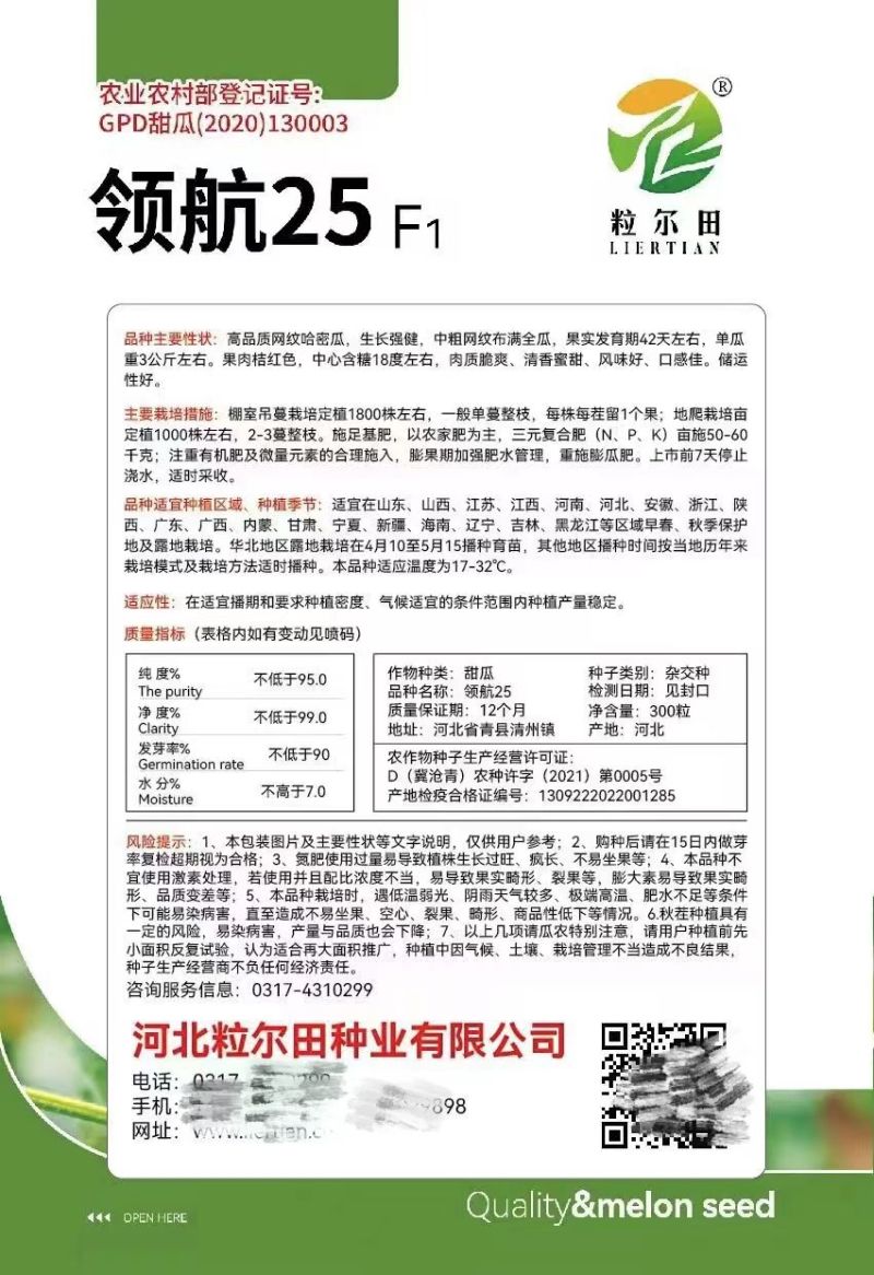 椭圆哈密瓜种籽粒尔田领航25甜瓜种子脆甜口感好