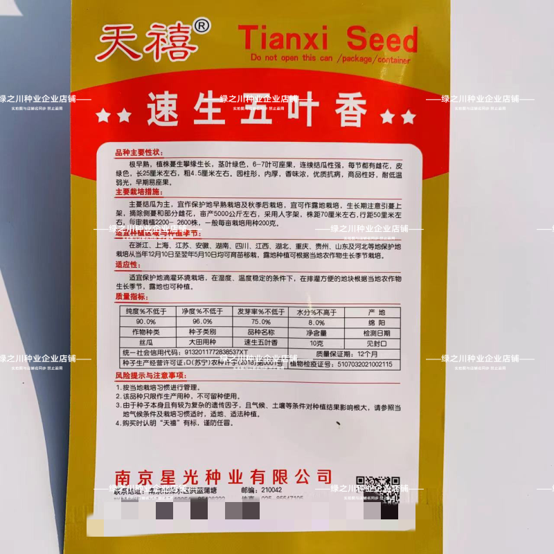 天禧速生五叶香丝瓜种子白籽香味浓极早熟丝瓜种子黑籽香丝瓜