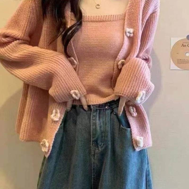 短款针织开衫女早秋2025新款穿搭粉色高级毛衣外套上衣吊