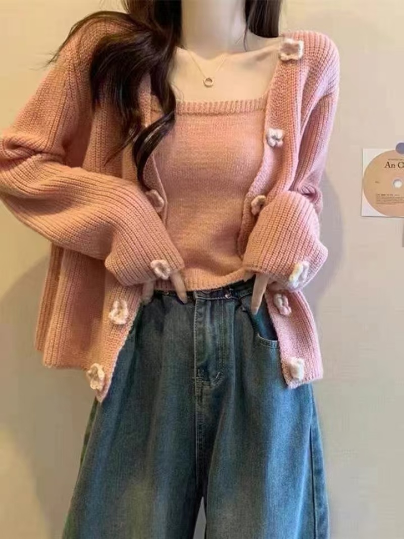 短款针织开衫女早秋2025新款穿搭粉色高级毛衣外套上衣吊
