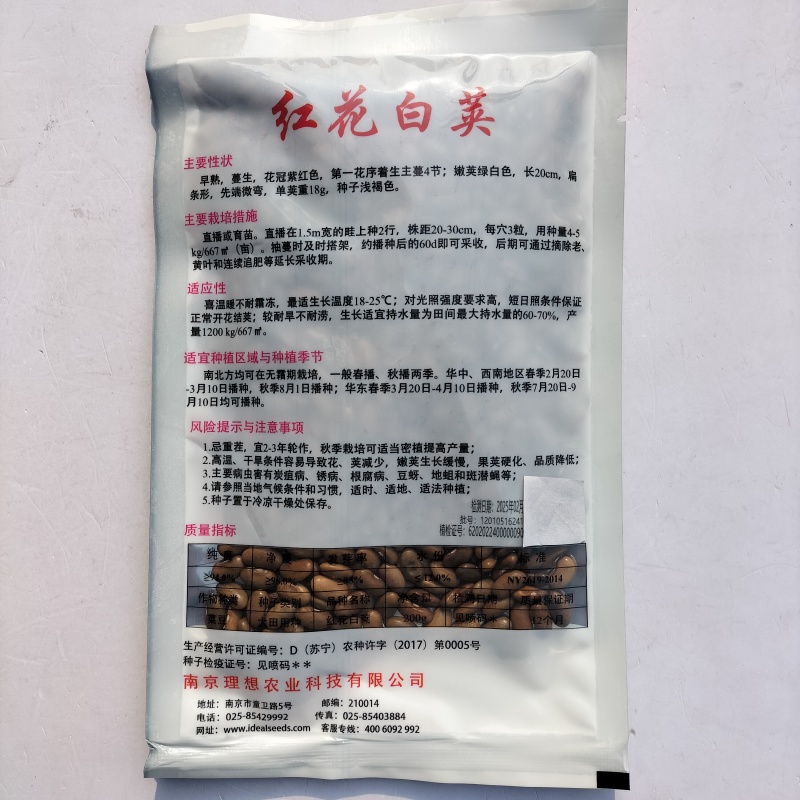 理想农业红花白荚四季豆种子早熟蔓生花冠紫红色架豆种籽春播