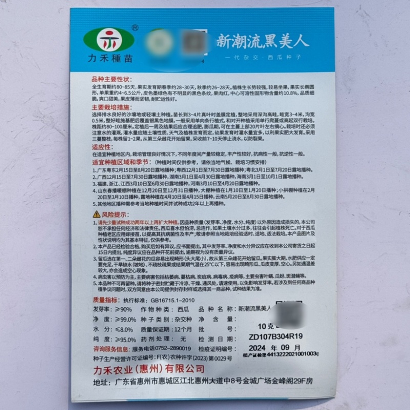 力禾种苗潮流黑美人西瓜种子品种早熟品种