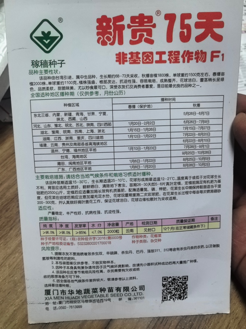 新贵75天松花菜种子菜花种子春秋单球三公斤左右花球洁白