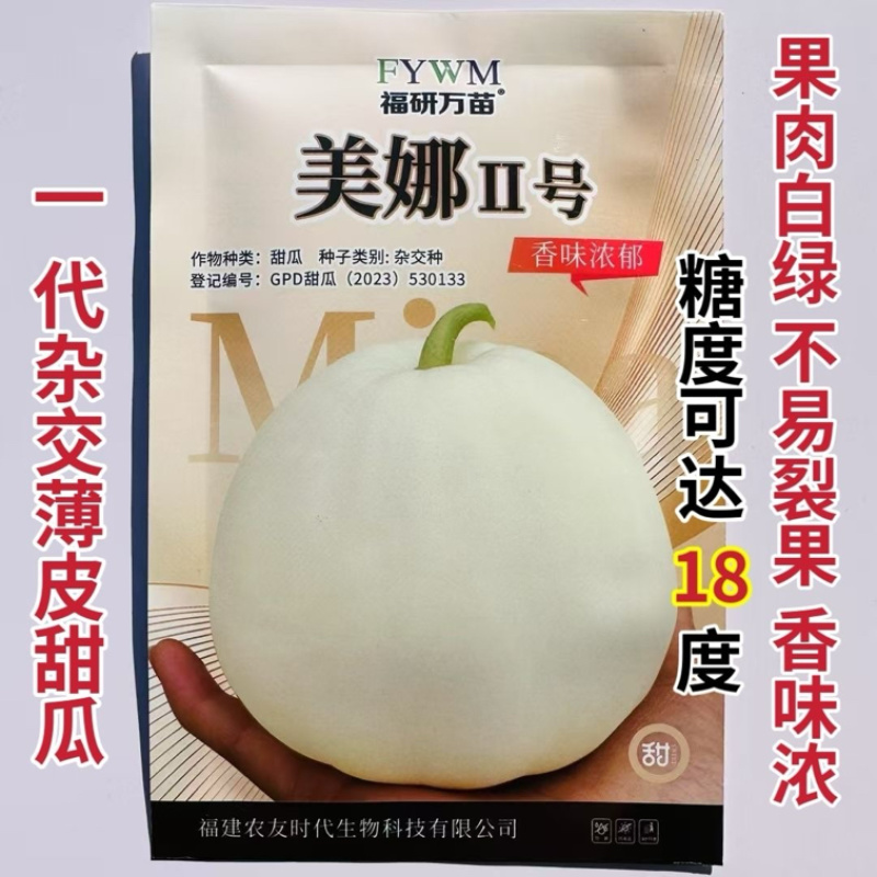 美娜2号甜瓜种子，果皮乳白，果肉白绿色，甜嫩多汁