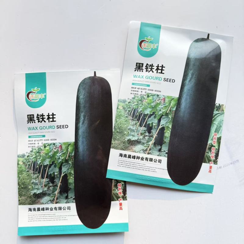 黑铁柱黑皮冬瓜种子杂交一代皮色墨绿表皮光滑空腔小转色快产