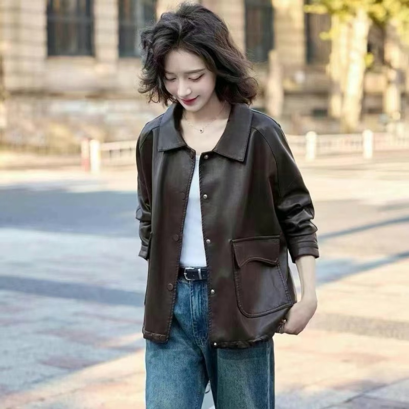 pu皮机车服外套春装2025新款复古时尚宽松短款酷酷的夹