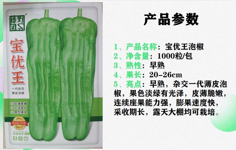 （宝优王薄皮泡椒）早熟皮薄嫩脆淡绿色有光泽丰产