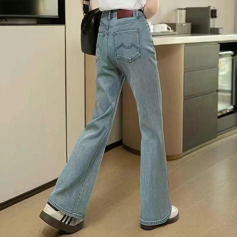 牛仔裤2025春装新款女复装古做高旧腰长款显瘦微