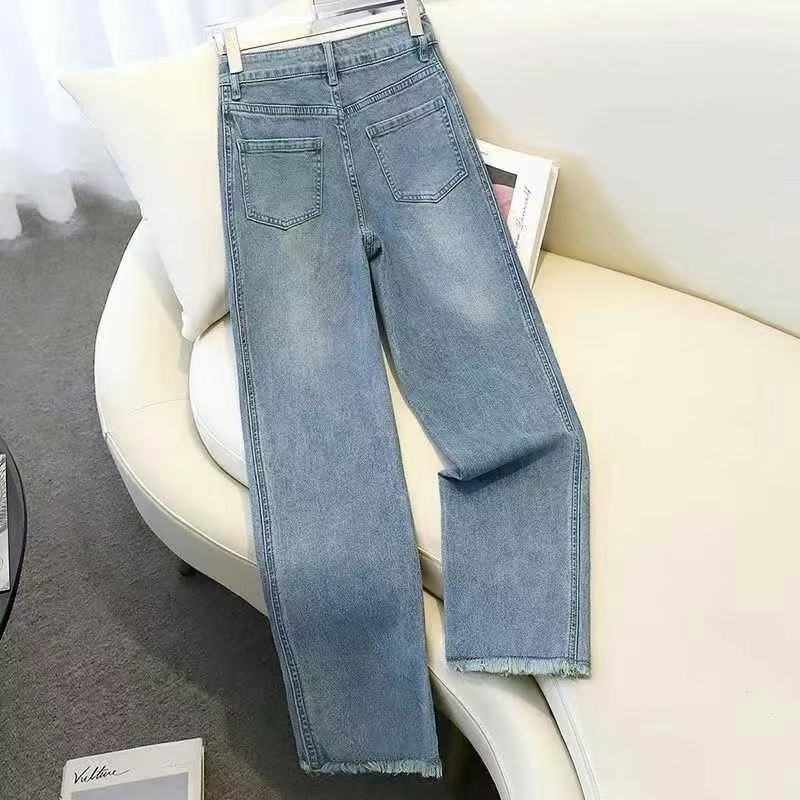 牛仔裤2025春装新款女复装古做高旧腰长款显瘦微