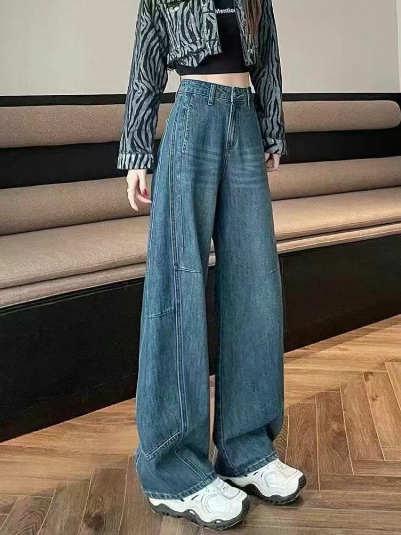 牛仔裤2025春装新款女复装古做高旧腰长款显瘦微