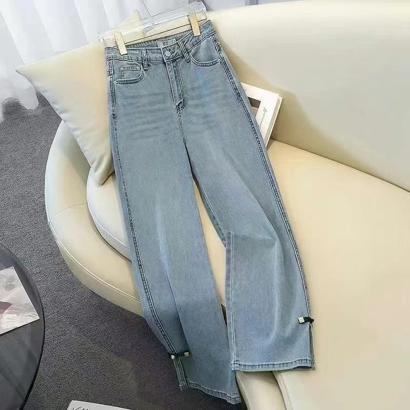 牛仔裤2025春装新款女装复古做高旧腰长款显瘦微喇直