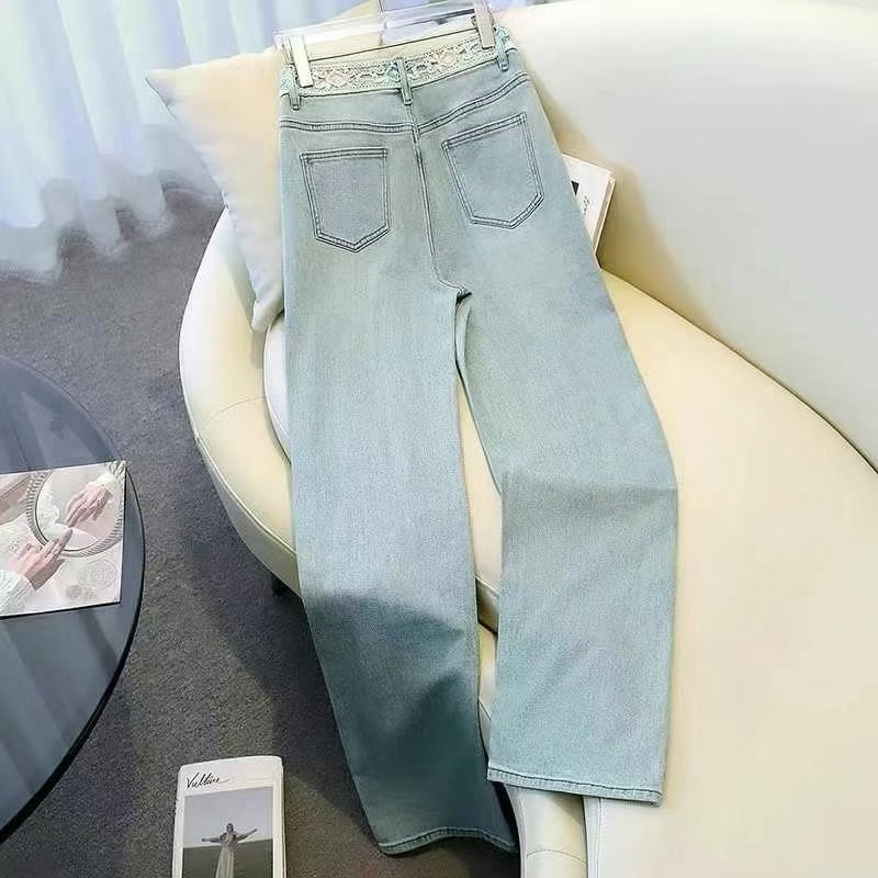 牛仔裤2025春装新款女装复古做高旧腰长款显瘦微喇直
