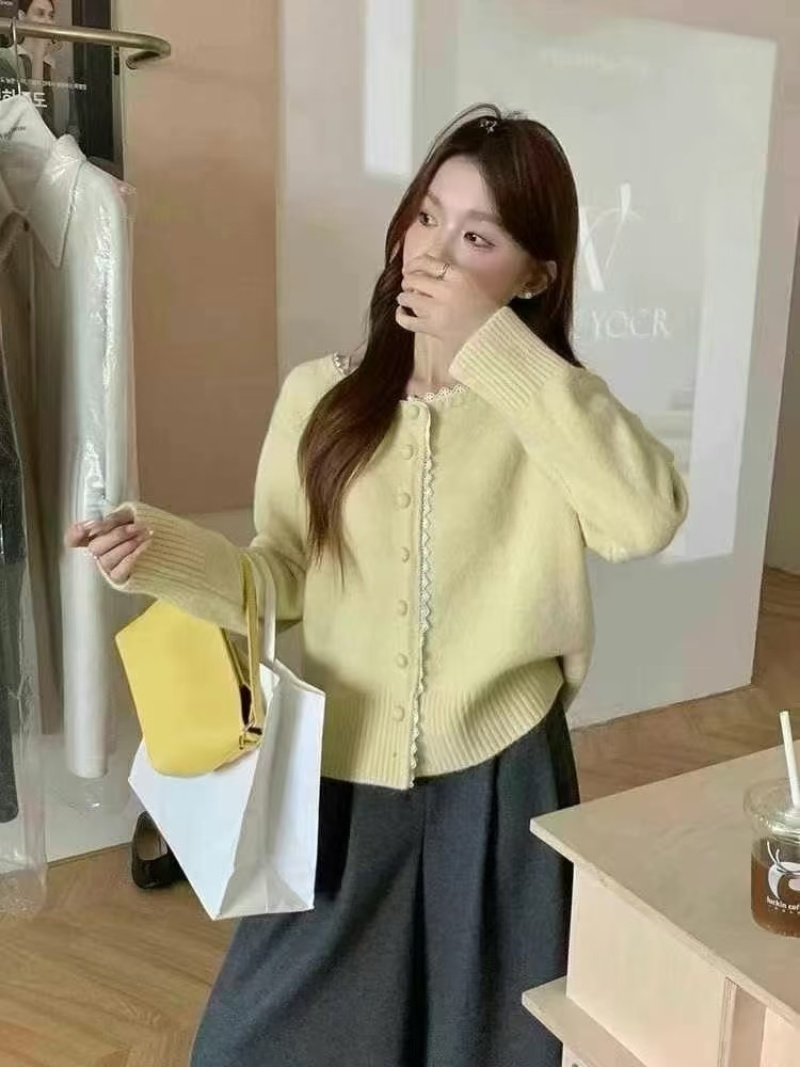 春季新款针开织衫女款薄毛衣套外长袖宽松圆领