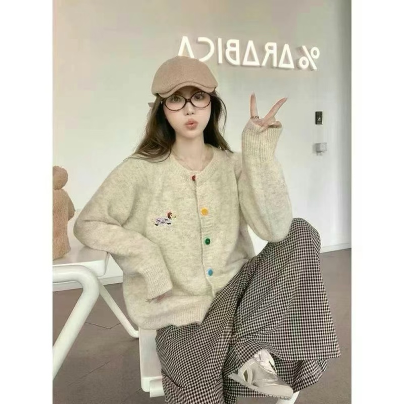 春季新款针开织衫女款薄毛衣套外长袖宽松圆领