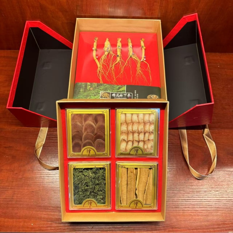 五宝礼盒长白山人参灵芝鹿鞭片鹿茸片人参花包邮