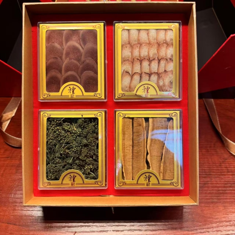 五宝礼盒长白山人参灵芝鹿鞭片鹿茸片人参花包邮