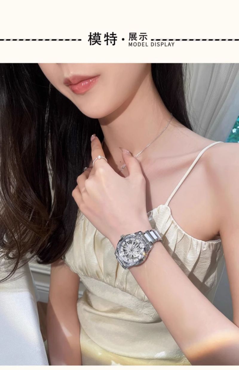 陶瓷镂空新款手表女小众旋转手表女士手表机械表女生高颜值太阳花