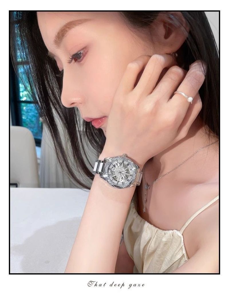 陶瓷镂空新款手表女小众旋转手表女士手表机械表女生高颜值太阳花