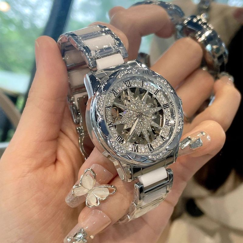 陶瓷镂空新款手表女小众旋转手表女士手表机械表女生高颜值太阳花