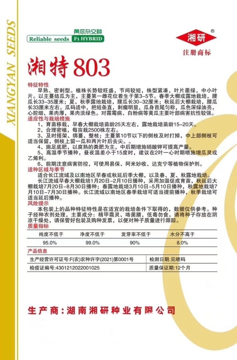 湘特803耐热抗性好瓜条油亮