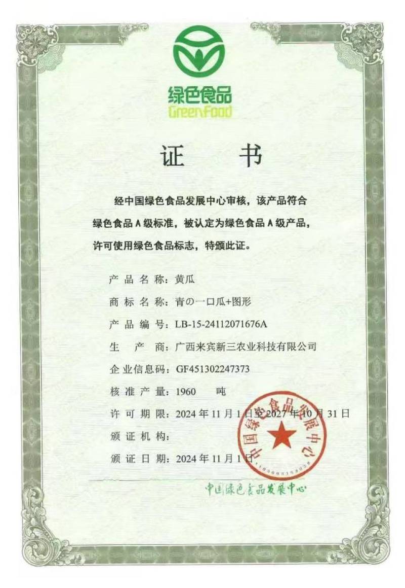 国家绿色食品认证健康美味水果黄瓜大量供应