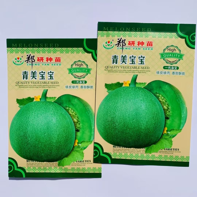 郑研种苗甜瓜种子青美宝宝绿宝石甜瓜种子绿皮绿肉酥脆香甜薄