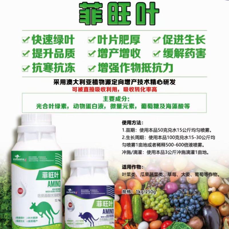 菲旺叶快速绿叶叶片肥厚浓绿，缓解药害促进植株健壮
