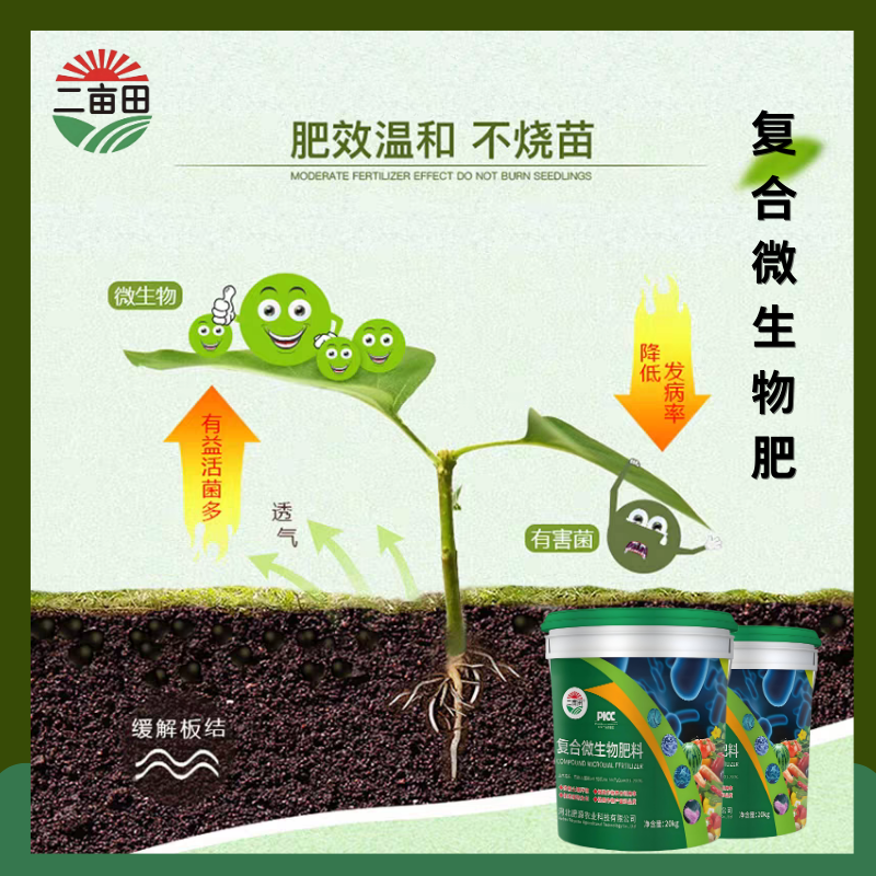 复合微生物肥：结合有机无机微生物三效合一改善土壤。
