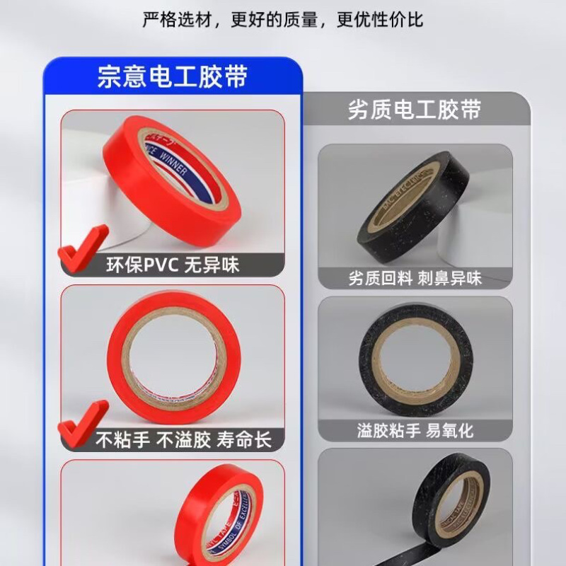 进口电工胶布防水胶带绝缘耐高温超薄粘胶PVC多色批发