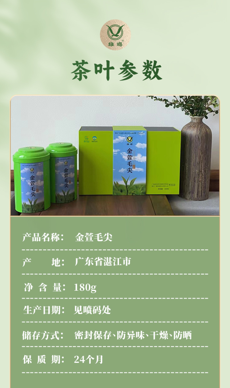 雄鸥蒸青绿茶春茶金萱毛尖礼盒装
