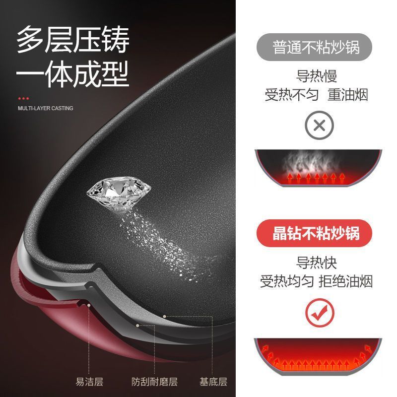 晶钻德国炒菜锅不粘锅炒锅家用无油烟平底锅电磁炉通用燃气灶