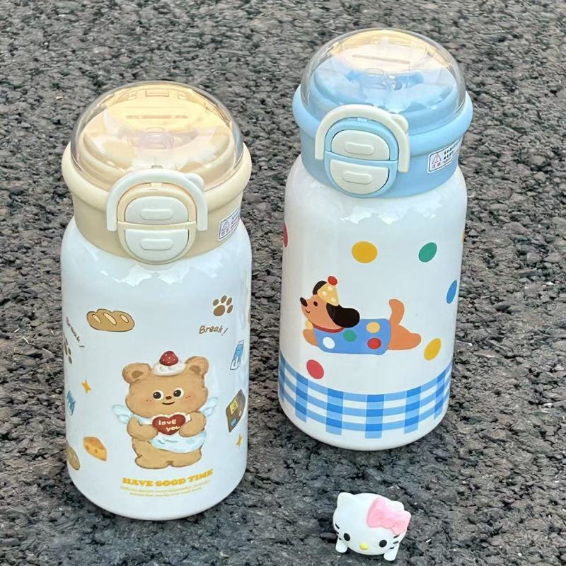 可爱双饮吸管水杯卡通塑料杯便携式学生大容量高颜值儿童随手