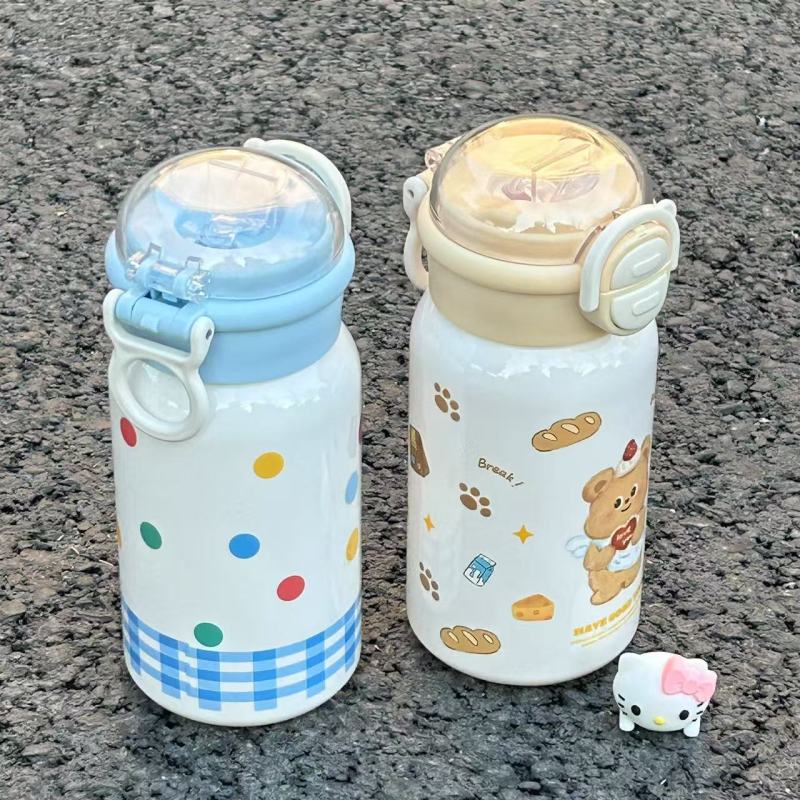 可爱双饮吸管水杯卡通塑料杯便携式学生大容量高颜值儿童随手