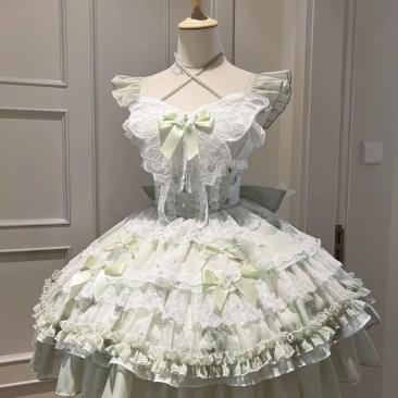 花期之约白绿蝴蝶夏日感超仙毕业照礼服小清新少女生日短裙Lol
