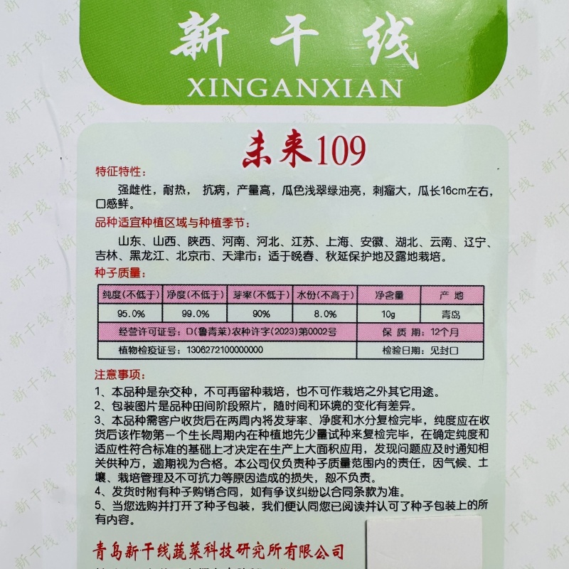 未来109黄瓜种子强雌耐高温浅翠绿油亮甜脆水果黄瓜种籽