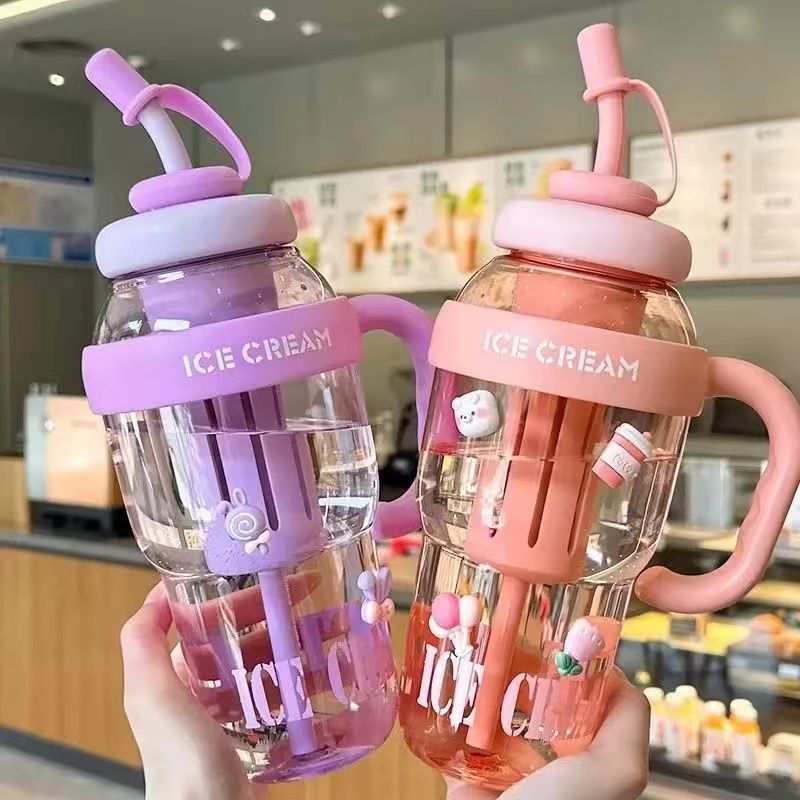 夏季冰霸杯高颜值女生巨无霸水杯奶茶杯带吸管茶漏大容量水杯