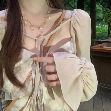 水墨江南吊带连衣裙气质晕染飘逸感碎花长裙甜美雪纺开衫女夏套装